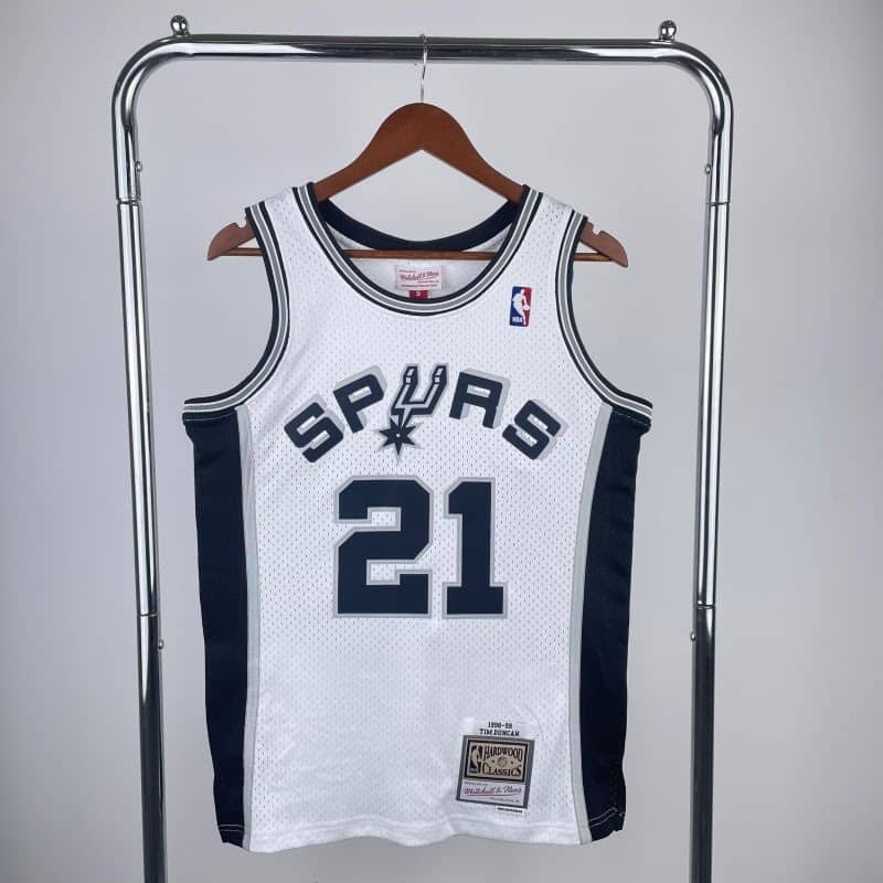 MN Heat Pressed Retro Jersey: SW Spurs 1998/99 Season White No. 21 Tim Duncan S-2XL